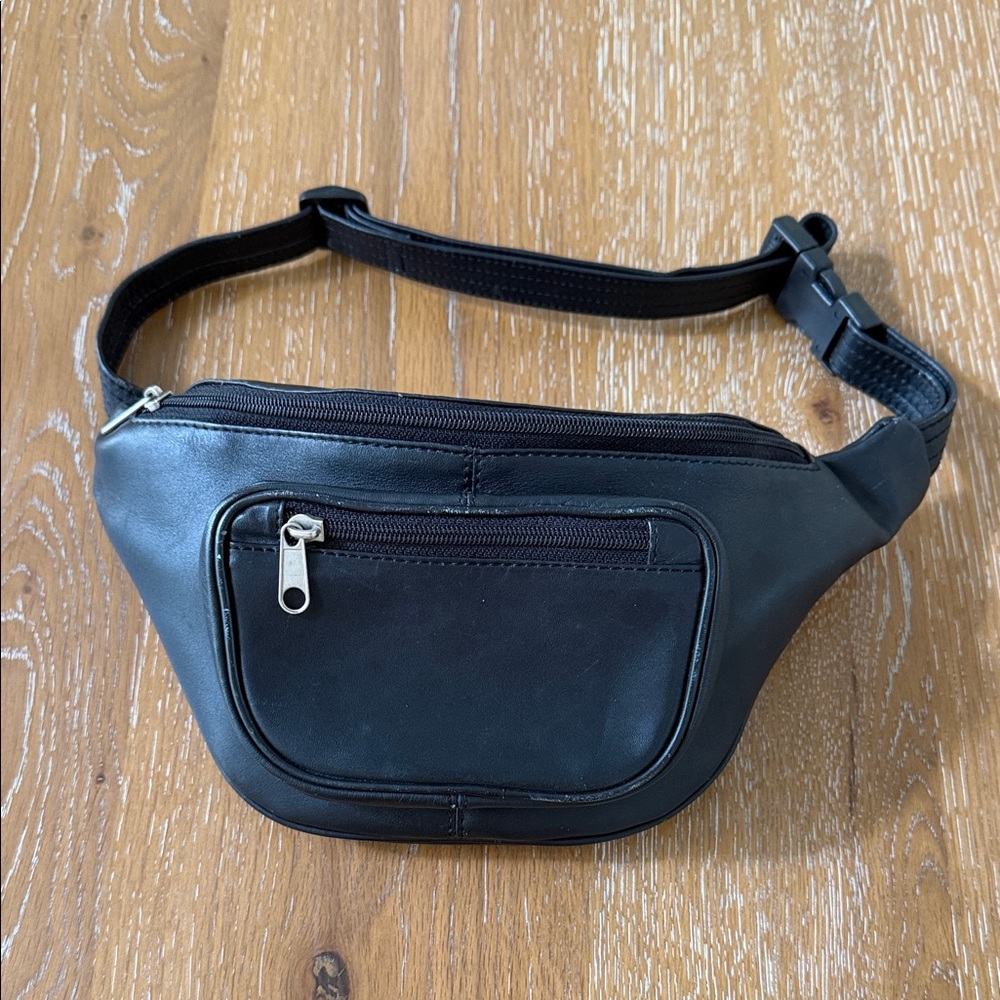 Black Leather Waist Bag / Fanny Pack
